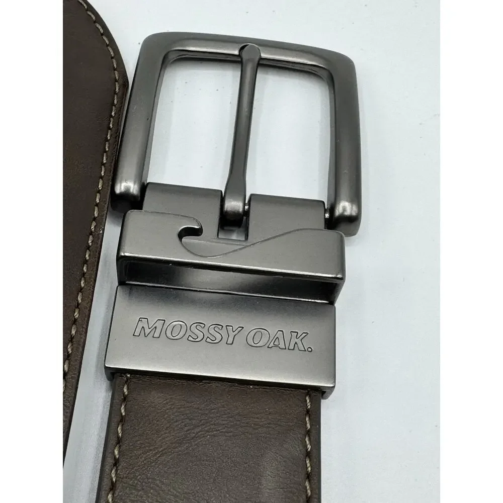Men’s Mossy Oak Medium 34-36 Brown Black Leather Camo Canvas Reversible Belt